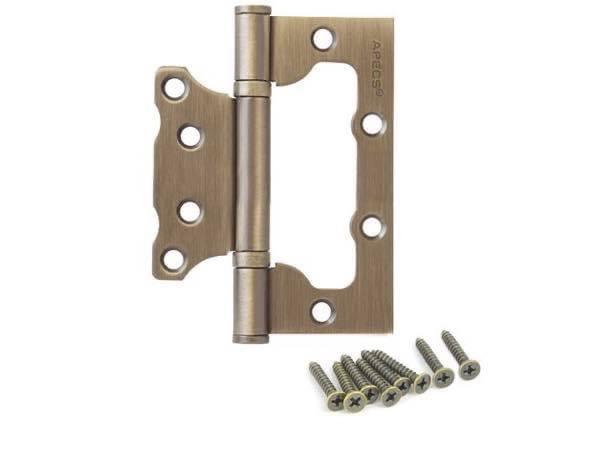 c90dd814-955d-4d47-9f6c-7421fe59931f MDF კარის ანჯამა „პეპელა“ (ამონაჭრის გარეშე) – ბრინჯაო, სრული კომპლექტი ხრახნებით G92 - Image 1